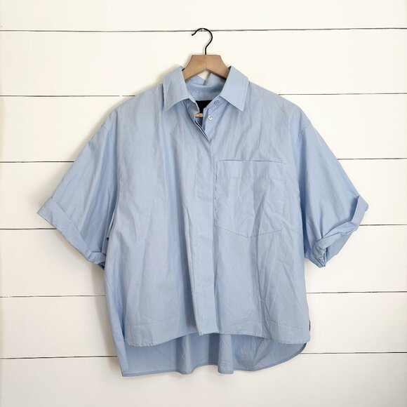 Zara NWT light blue box fit button down top - Picture 1 of 4
